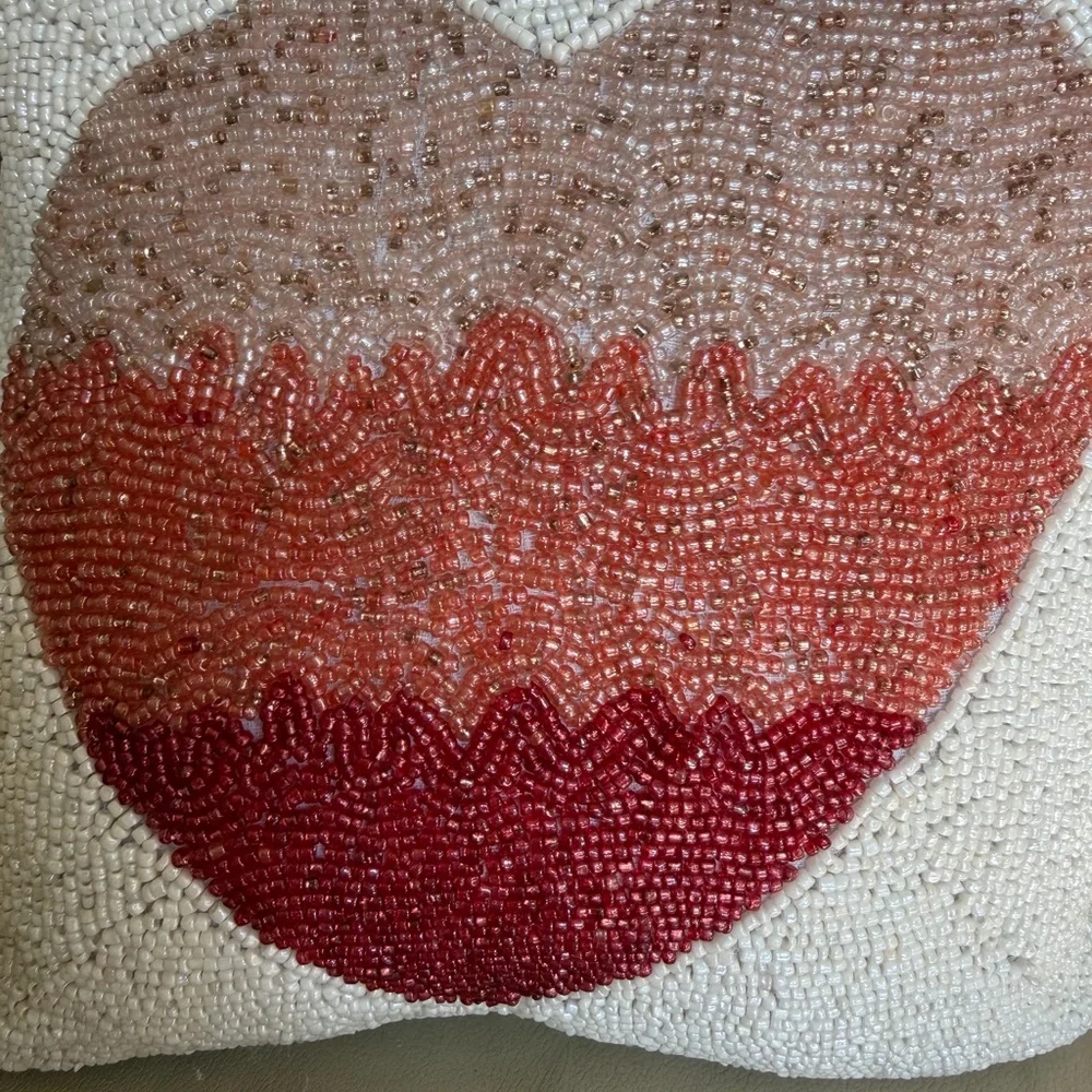 Beaded Heart Accent Pillow - Pink, Coral, Red